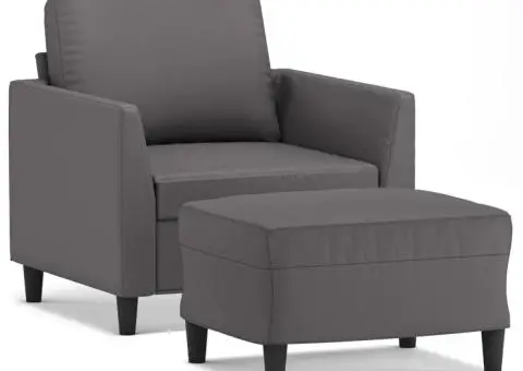 Fotoliu canapea cu taburet, gri, 60 cm, piele ecologică - 2/5