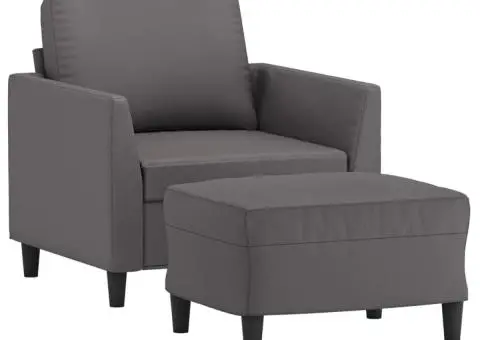 Fotoliu canapea cu taburet, gri, 60 cm, piele ecologică - 3/5