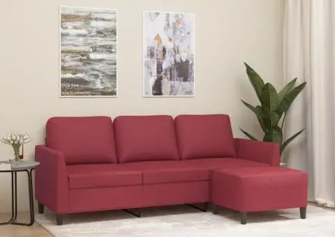 Canapea cu 3 locuri și taburet, roșu vin 180 cm piele ecologică - 1/5