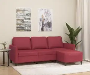 vidaXL Canapea cu 3 locuri și taburet, roșu vin 180 cm piele ecologică