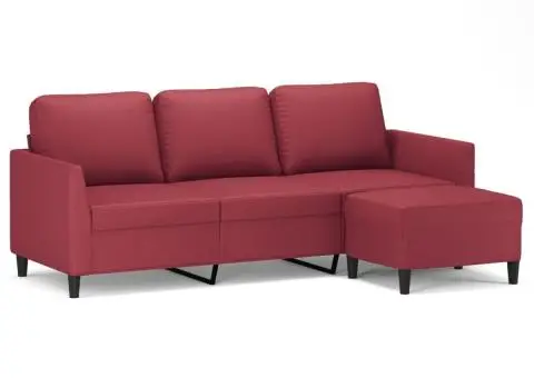 Canapea cu 3 locuri și taburet, roșu vin 180 cm piele ecologică - 2/5