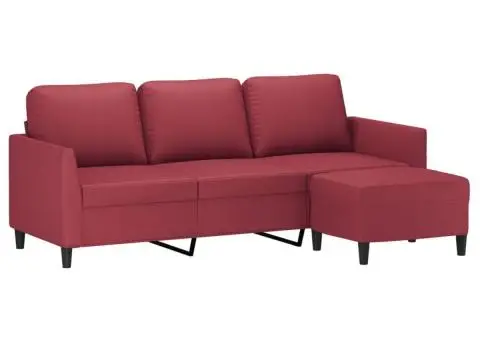 Canapea cu 3 locuri și taburet, roșu vin 180 cm piele ecologică - 3/5