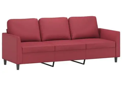Canapea cu 3 locuri și taburet, roșu vin 180 cm piele ecologică - 4/5