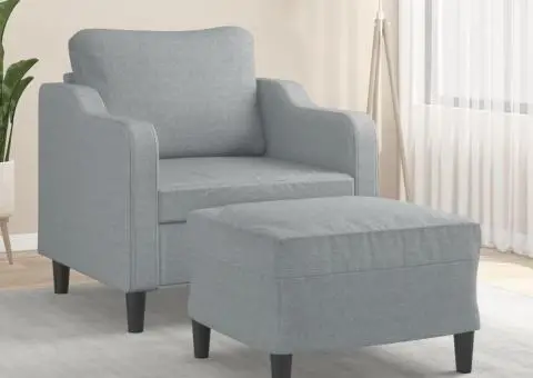 Fotoliu canapea cu taburet, gri deschis, 60 cm, textil - 1/5