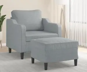 vidaXL Fotoliu canapea cu taburet, gri deschis, 60 cm, textil