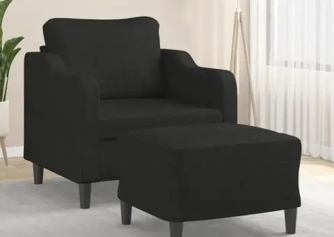 Fotoliu canapea cu taburet, negru, 60 cm, material textil - 1/5