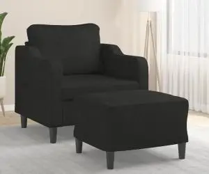 vidaXL Fotoliu canapea cu taburet, negru, 60 cm, material textil