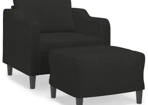 Fotoliu canapea cu taburet, negru, 60 cm, material textil - 2/5