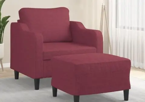 Fotoliu canapea cu taburet, roșu vin, 60 cm, material textil - 1/5
