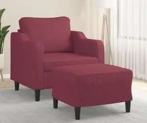 vidaXL Fotoliu canapea cu taburet, roșu vin, 60 cm, material textil