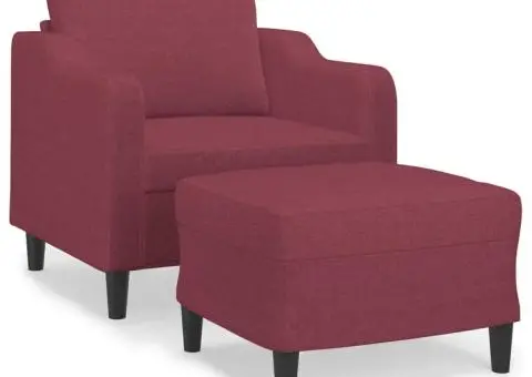 Fotoliu canapea cu taburet, roșu vin, 60 cm, material textil - 2/5