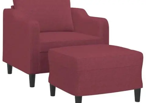 Fotoliu canapea cu taburet, roșu vin, 60 cm, material textil - 3/5