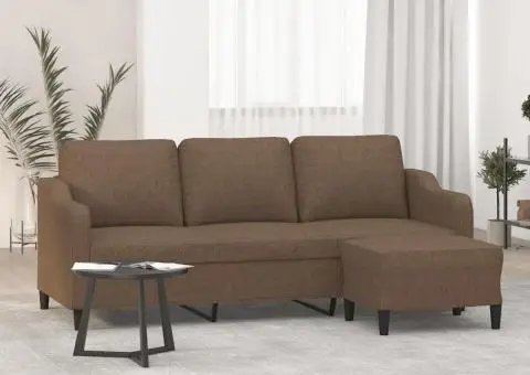 Canapea cu 3 locuri cu taburet, maro, 180 cm, material textil - 1/5