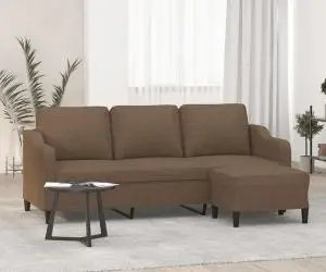 vidaXL Canapea cu 3 locuri cu taburet, maro, 180 cm, material textil