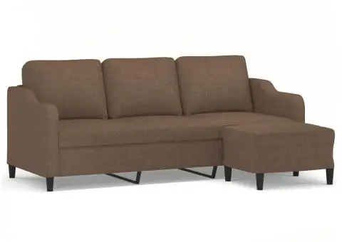 Canapea cu 3 locuri cu taburet, maro, 180 cm, material textil - 2/5