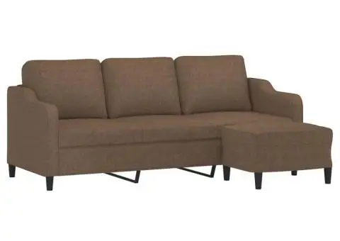 Canapea cu 3 locuri cu taburet, maro, 180 cm, material textil - 3/5