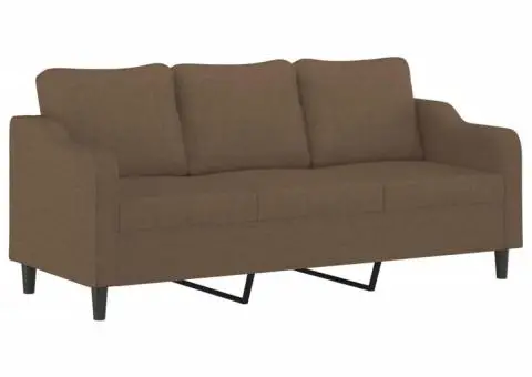 Canapea cu 3 locuri cu taburet, maro, 180 cm, material textil - 4/5