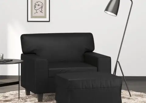 Fotoliu canapea cu taburet, negru, 60 cm, piele ecologică - 1/5