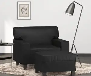 vidaXL Fotoliu canapea cu taburet, negru, 60 cm, piele ecologică