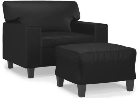 Fotoliu canapea cu taburet, negru, 60 cm, piele ecologică - 2/5