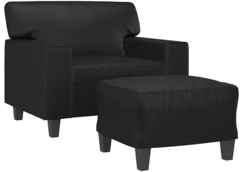 Fotoliu canapea cu taburet, negru, 60 cm, piele ecologică - 3/5