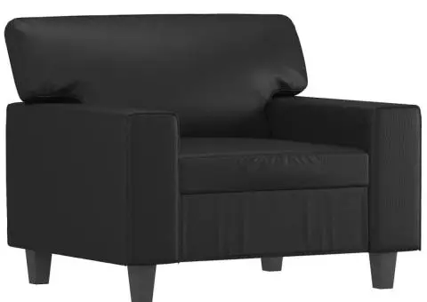 Fotoliu canapea cu taburet, negru, 60 cm, piele ecologică - 4/5