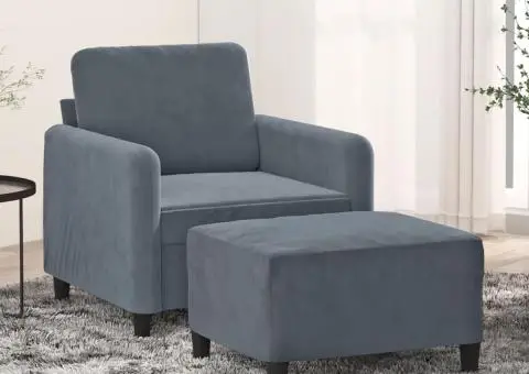 Fotoliu canapea cu taburet, gri închis, 60 cm, catifea - 1/5