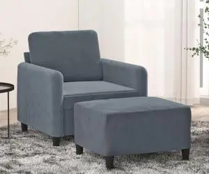 vidaXL Fotoliu canapea cu taburet, gri închis, 60 cm, catifea