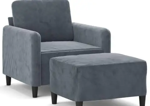 Fotoliu canapea cu taburet, gri închis, 60 cm, catifea - 2/5