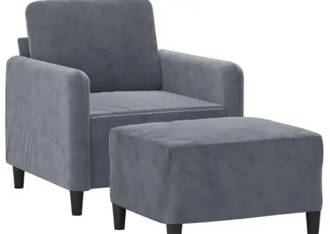 Fotoliu canapea cu taburet, gri închis, 60 cm, catifea - 3/5