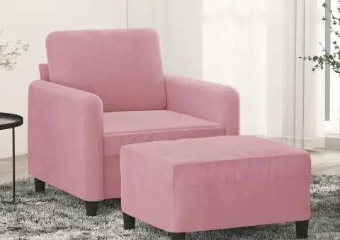 Fotoliu canapea cu taburet, roz, 60 cm, catifea - 1/5