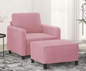 vidaXL Fotoliu canapea cu taburet, roz, 60 cm, catifea