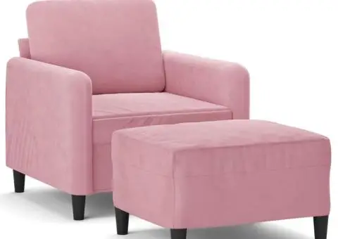 Fotoliu canapea cu taburet, roz, 60 cm, catifea - 2/5