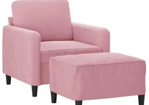 Fotoliu canapea cu taburet, roz, 60 cm, catifea - 3/5
