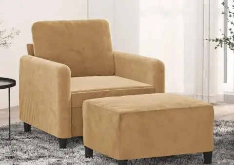 Fotoliu canapea cu taburet, maro, 60 cm, catifea - 1/5