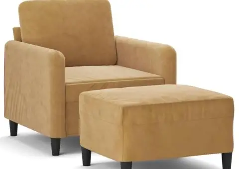 Fotoliu canapea cu taburet, maro, 60 cm, catifea - 2/5