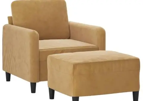 Fotoliu canapea cu taburet, maro, 60 cm, catifea - 3/5