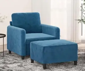 vidaXL Fotoliu canapea cu taburet, albastru, 60 cm, catifea
