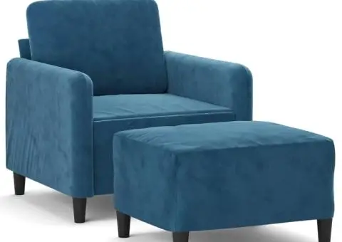 Fotoliu canapea cu taburet, albastru, 60 cm, catifea - 2/5