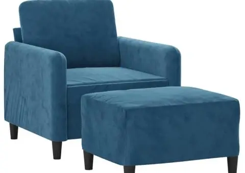 Fotoliu canapea cu taburet, albastru, 60 cm, catifea - 3/5