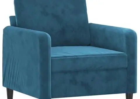 Fotoliu canapea cu taburet, albastru, 60 cm, catifea - 4/5