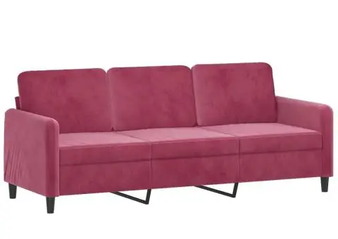 Canapea cu 3 locuri și taburet, roșu vin, 180 cm, catifea - 4/5