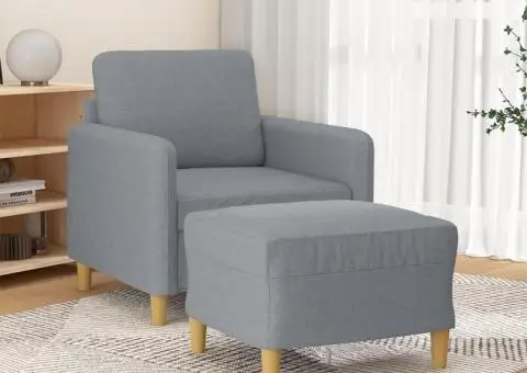 Fotoliu canapea cu taburet, gri deschis, 60 cm, textil - 1/5