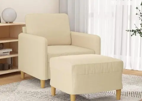 Fotoliu canapea cu taburet, crem, 60 cm, material textil - 1/5