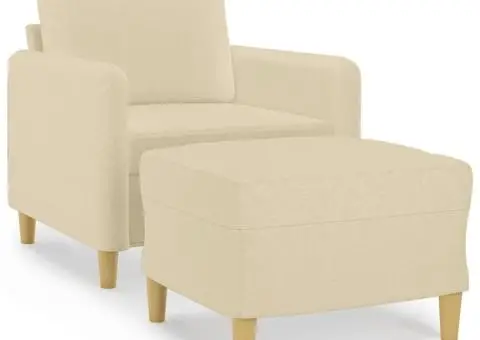 Fotoliu canapea cu taburet, crem, 60 cm, material textil - 2/5