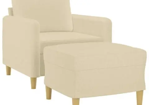 Fotoliu canapea cu taburet, crem, 60 cm, material textil - 3/5