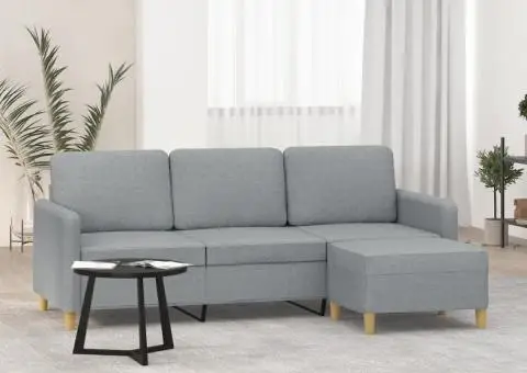 Canapea cu 3 locuri și taburet, gri deschis, 180 cm, textil - 1/5
