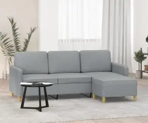 vidaXL Canapea cu 3 locuri și taburet, gri deschis, 180 cm, textil