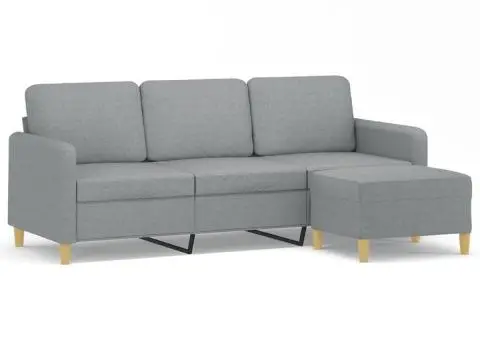 Canapea cu 3 locuri și taburet, gri deschis, 180 cm, textil - 2/5