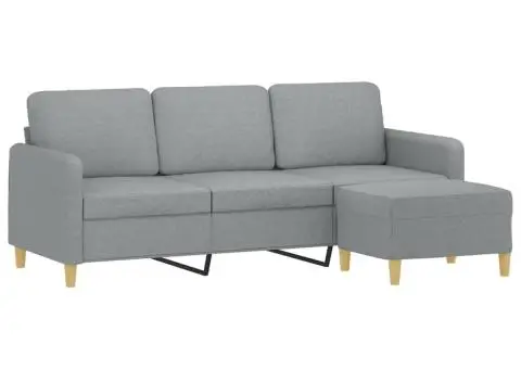 Canapea cu 3 locuri și taburet, gri deschis, 180 cm, textil - 3/5